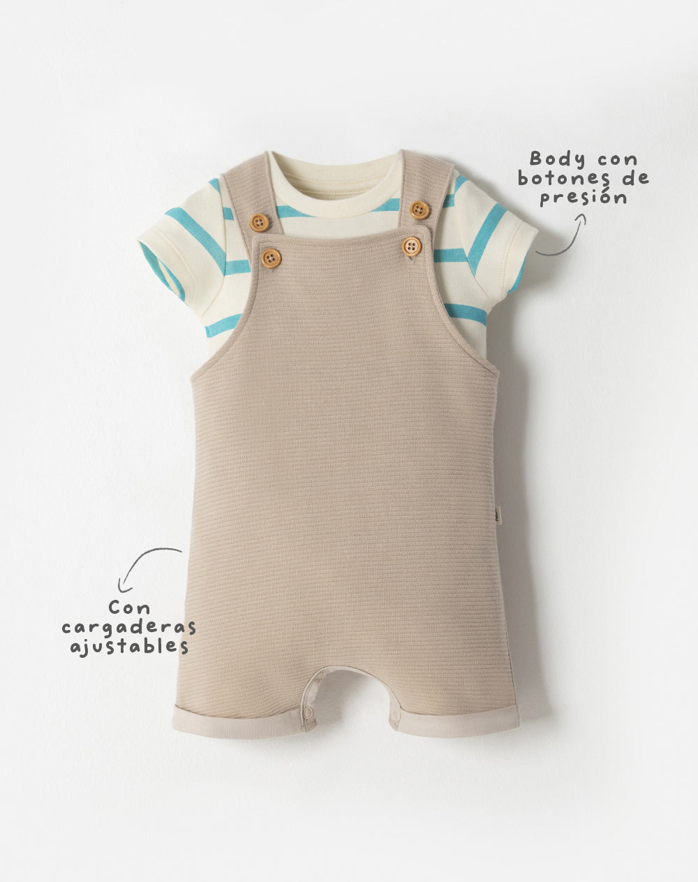 Conjunto overol manga corta beige