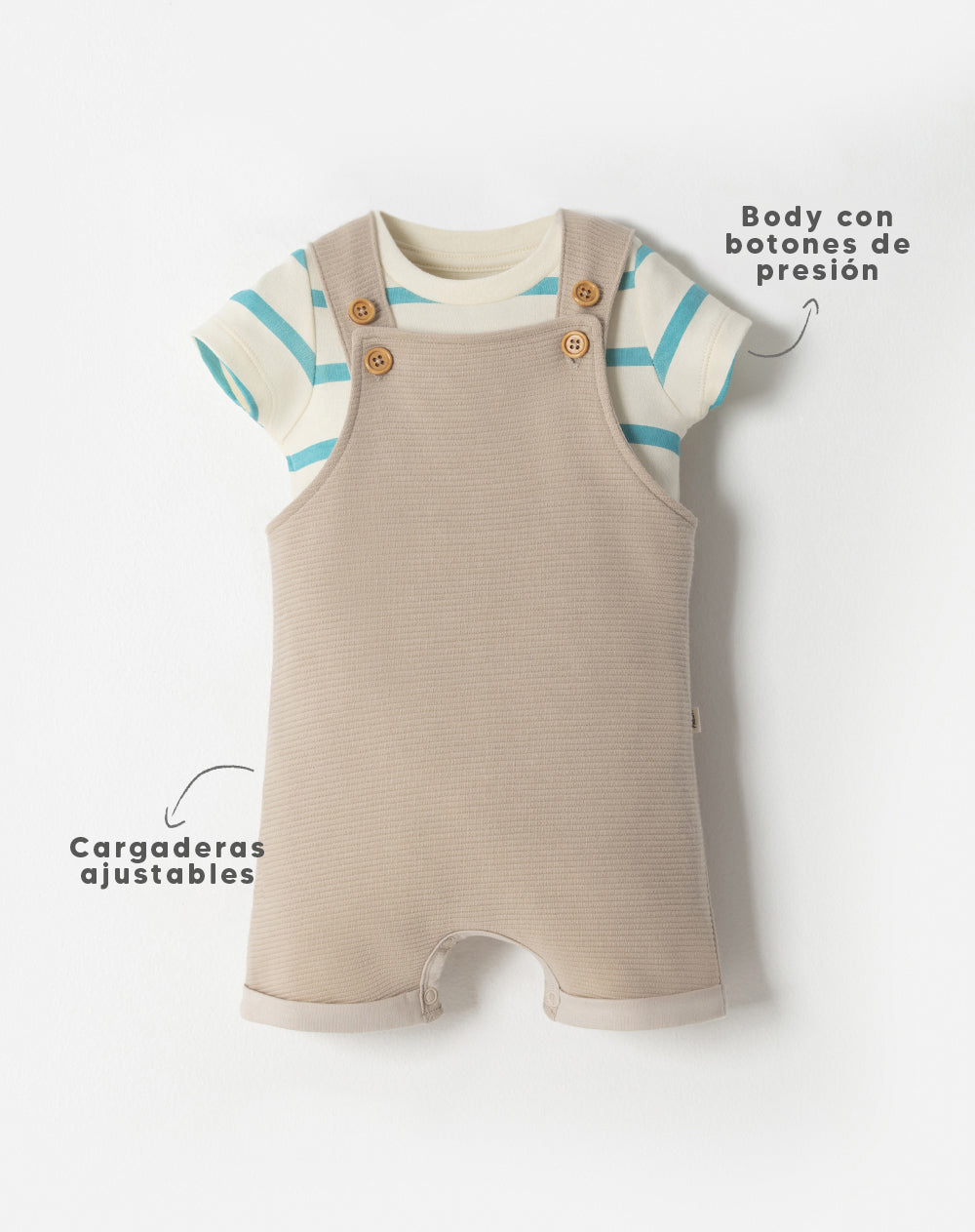 Conjunto overol manga corta beige
