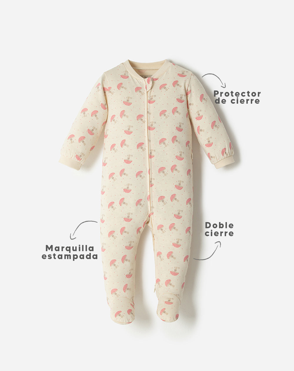 Pijama regular fit manga larga beige estampada