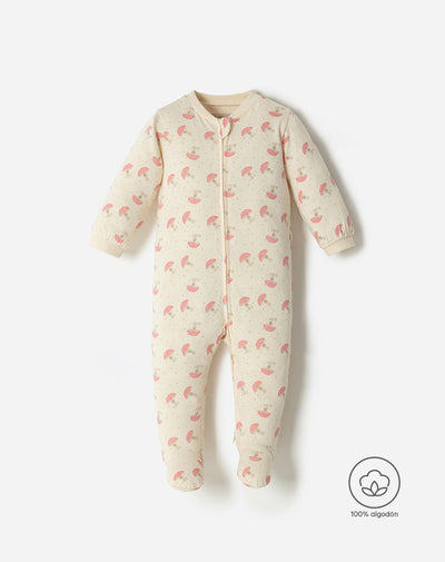 Pijama bebé niña algodón cierre doble sentido beige