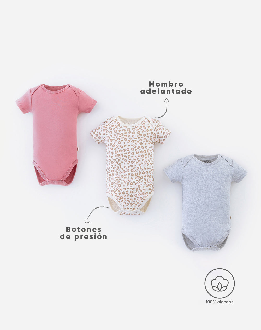 3 bodys cuello redondo manga corta surtido