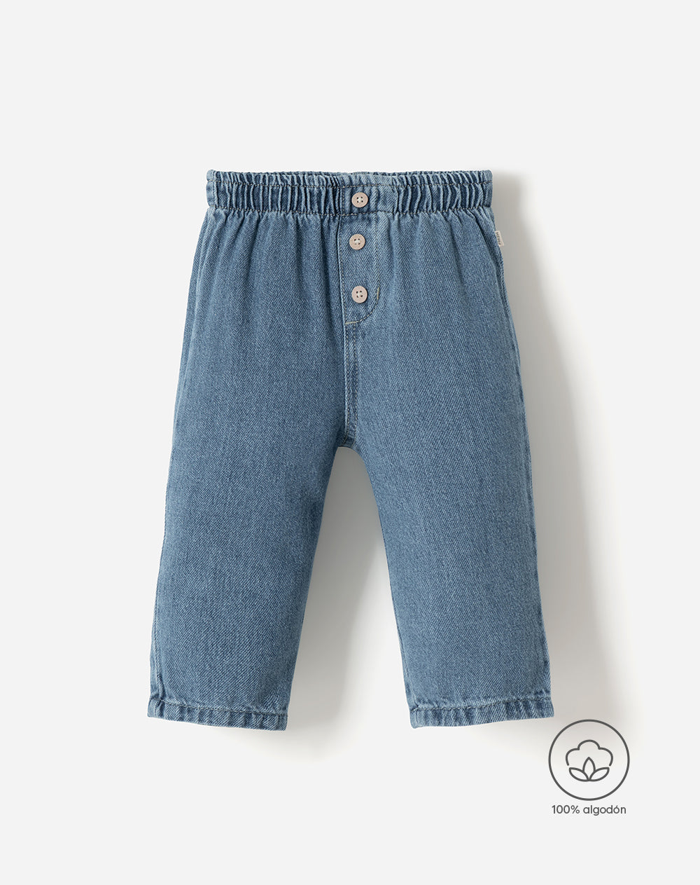 Jean baggy tiro medio algodón indigo bebé unisex
