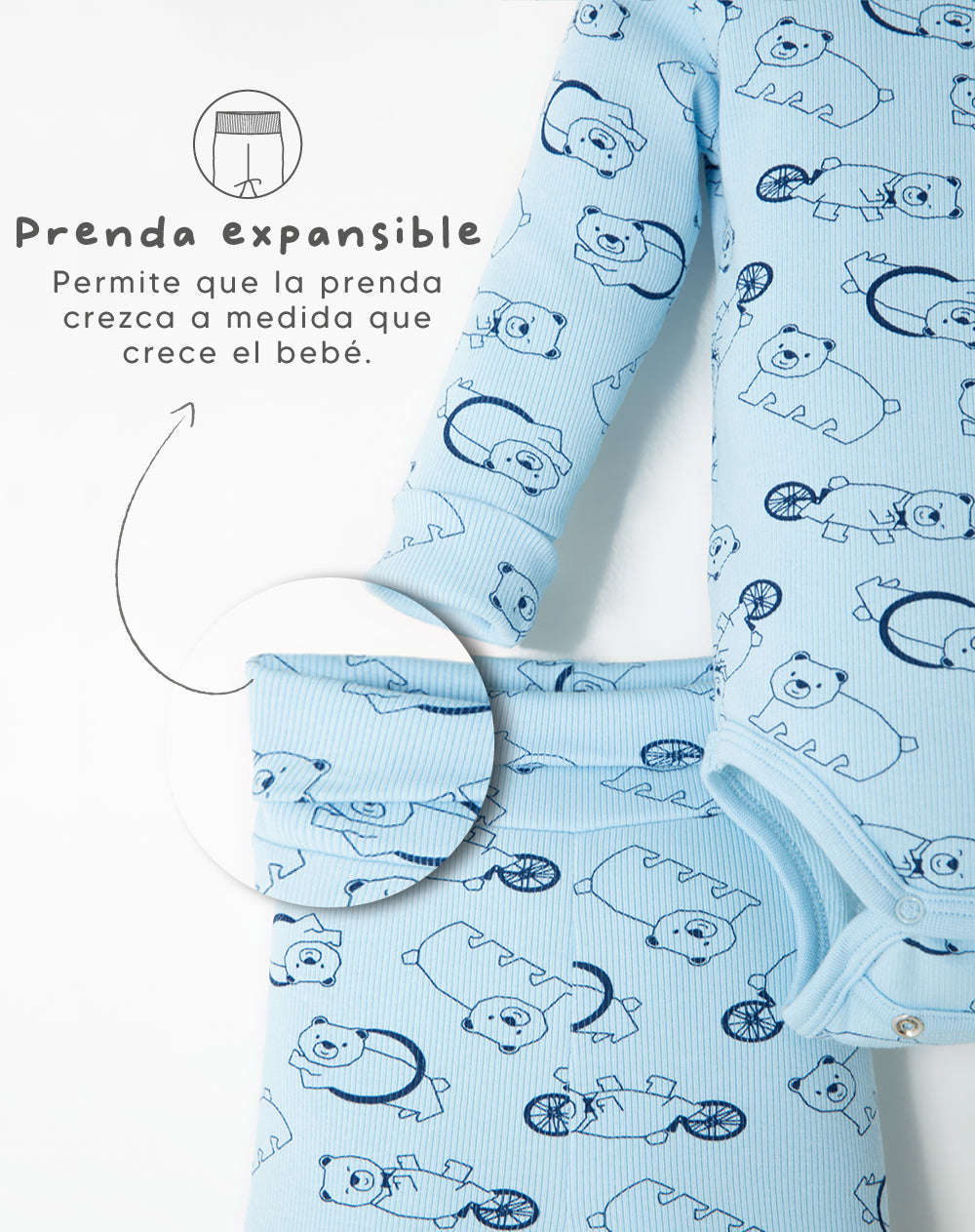 Pijama fitted fit manga larga en rib azul estampada