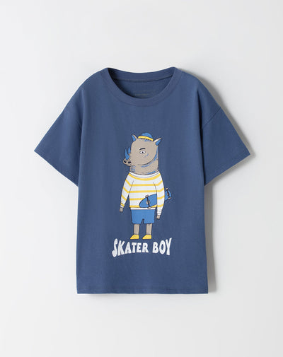 Camiseta oversized fit manga corta azul