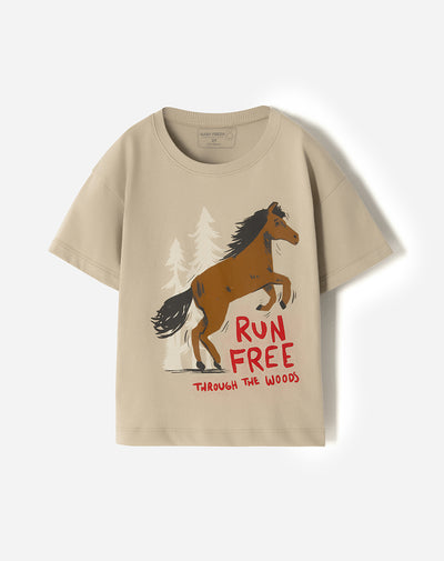 Camiseta oversized fit manga corta beige