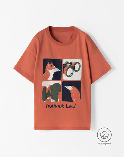 Camiseta oversized fit manga corta naranja