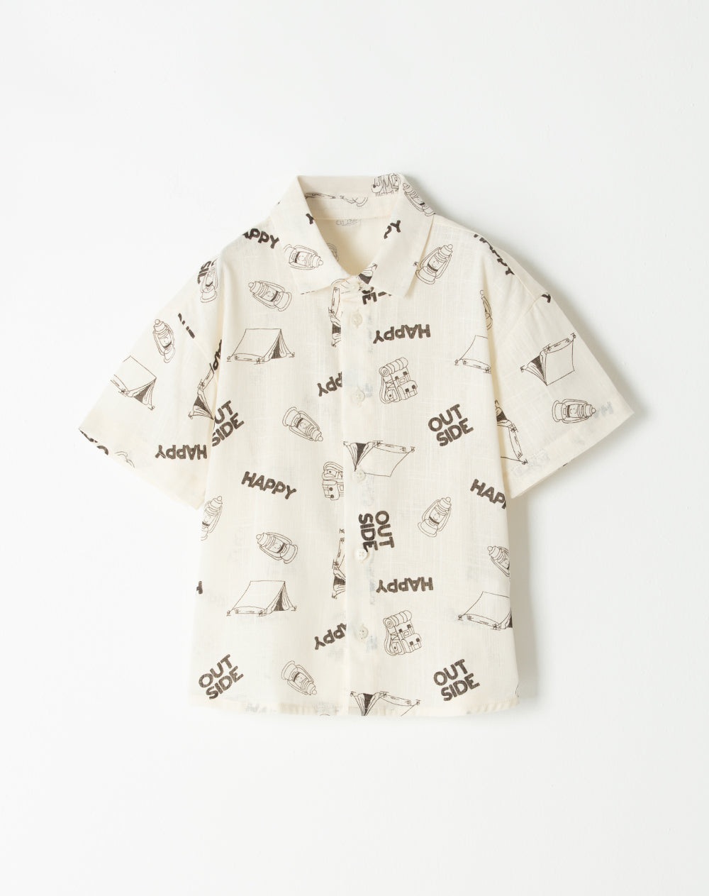 Camisa regular fit manga corta beige estampada