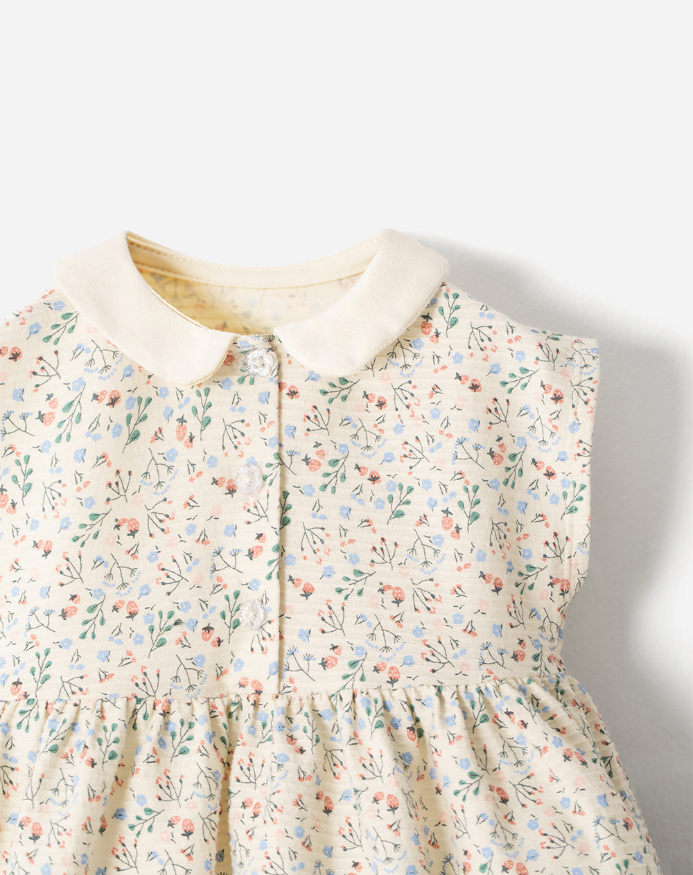 Conjunto vestido + bloomer beige estampado bebé niña