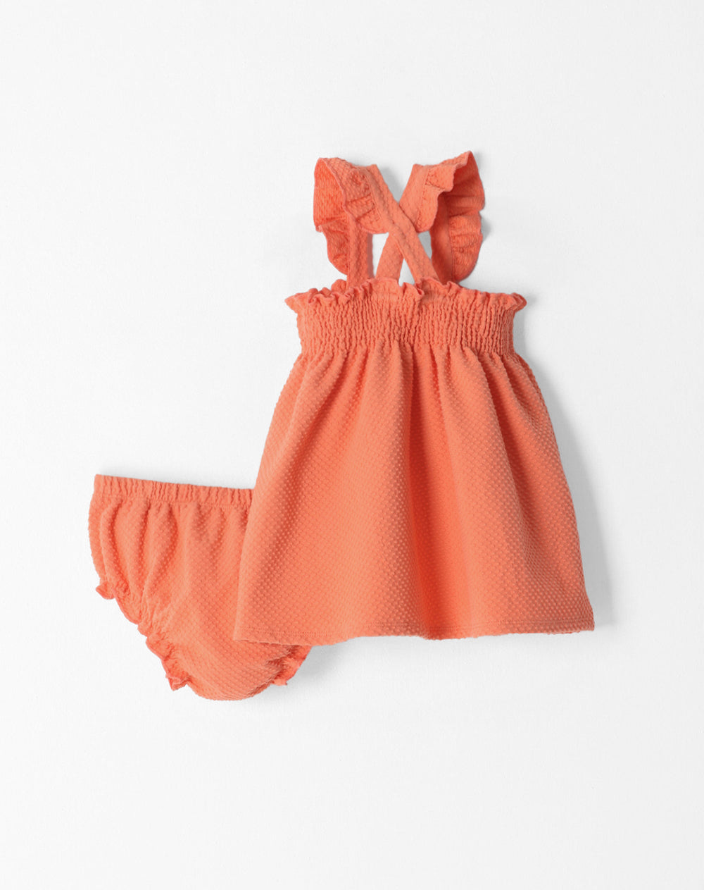 Conjunto vestido + bloomer coral bebé niña