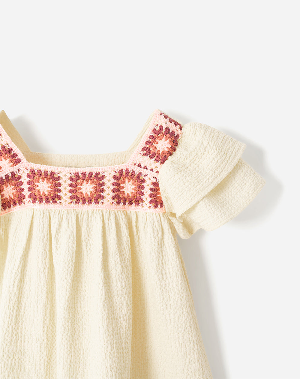Vestido midi algodón bordado crema niña