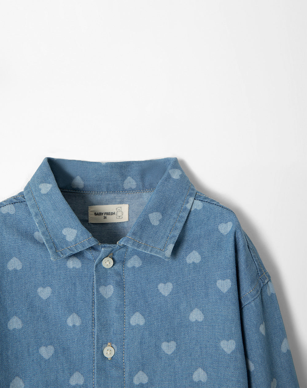 Camisa manga larga denim algodón estampada niña