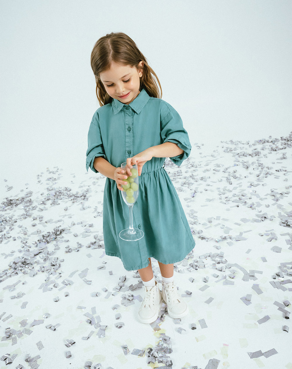 Vestido camisero midi algodón verde niña