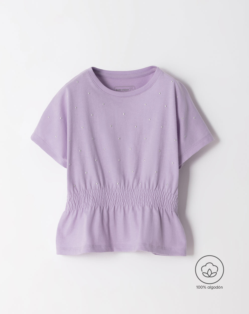 Camiseta oversize algodón apliques morada niña
