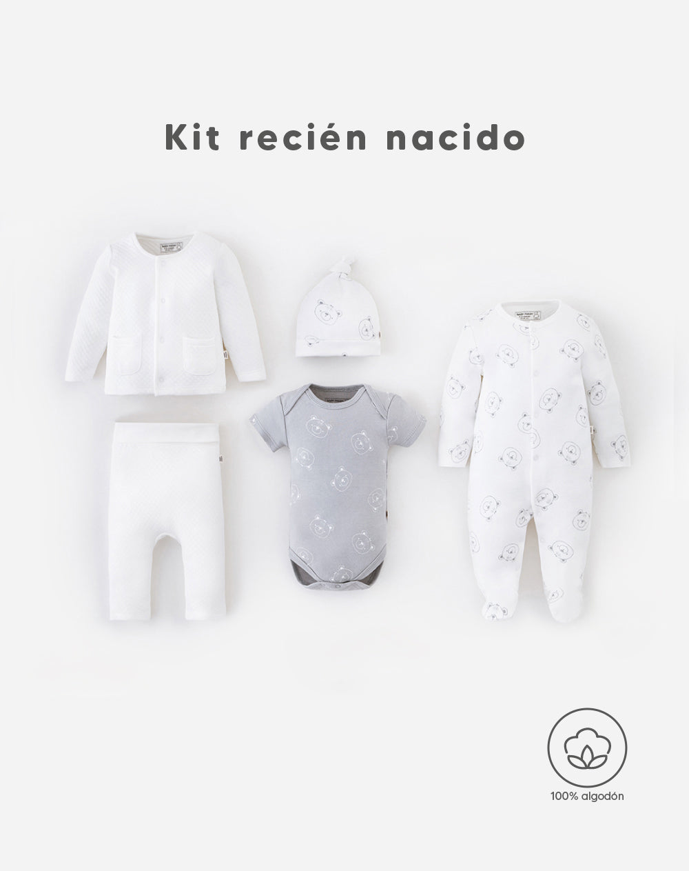 Set bebé unisex body + enterizo + buzo + pantalón + gorro algodón surtida