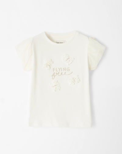Camiseta de mariposas manga corta en tull