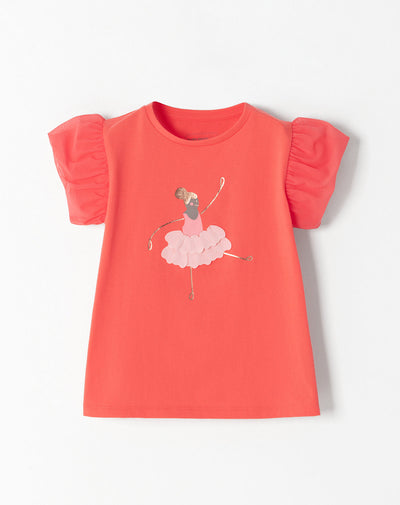 Camiseta regular fit manga corta coral neon