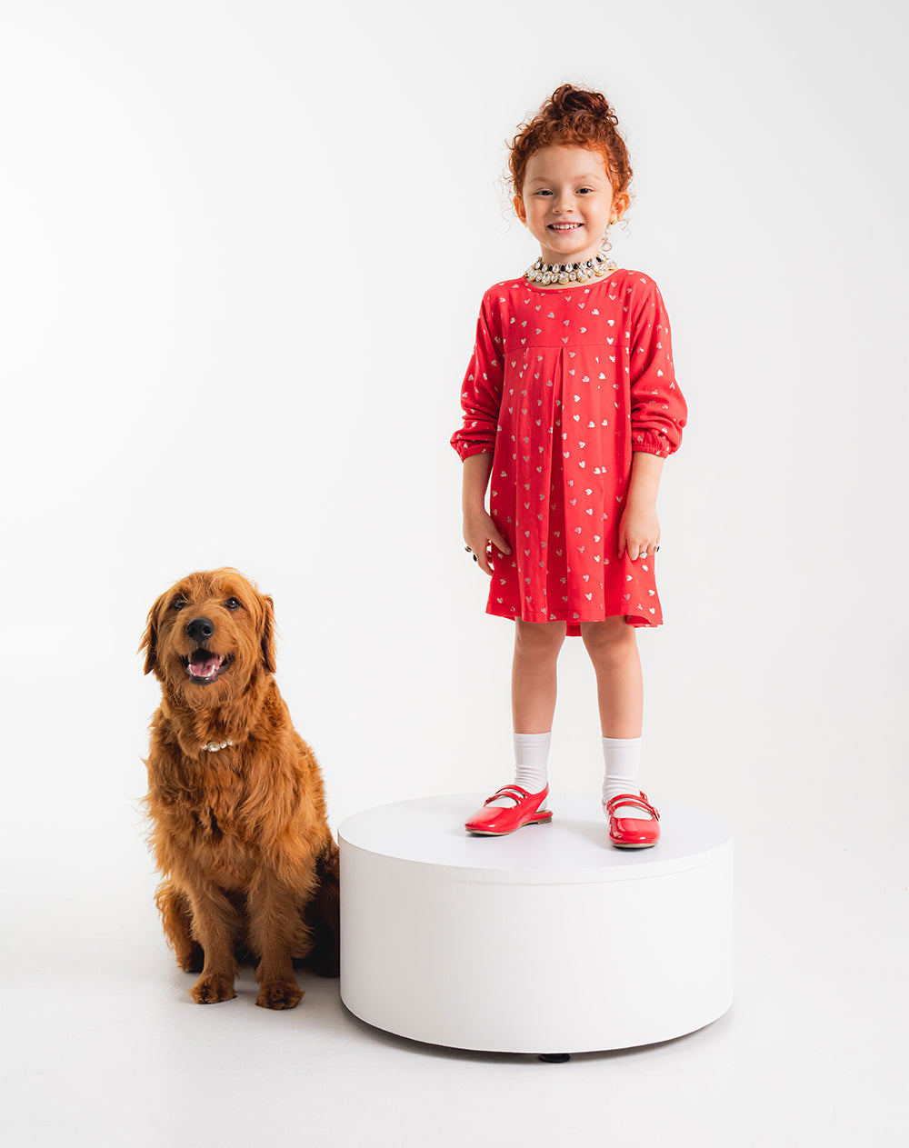 Vestido midi manga larga estampado niña