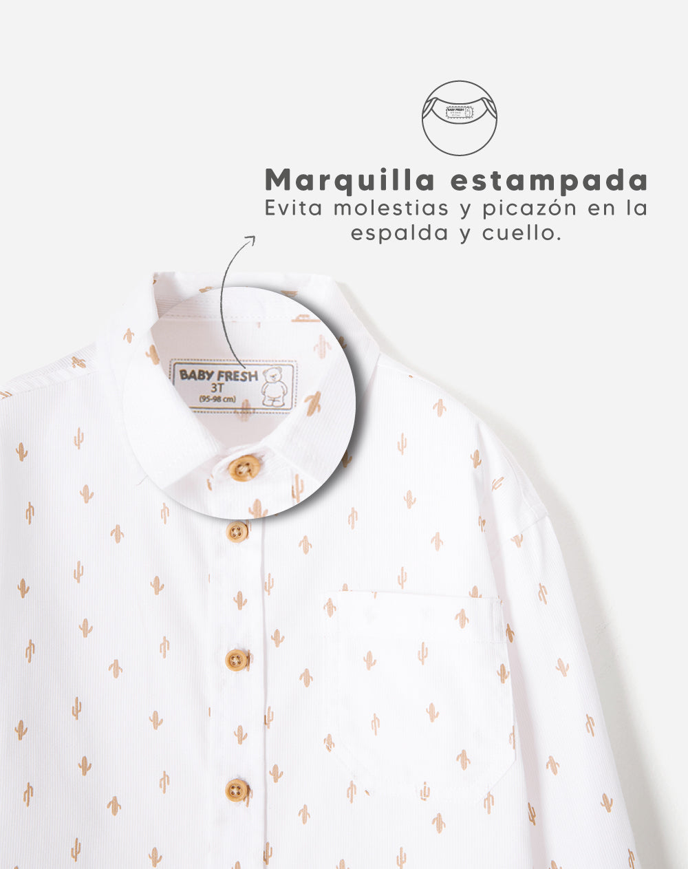 Camisa oversize manga larga blanco estampada niño