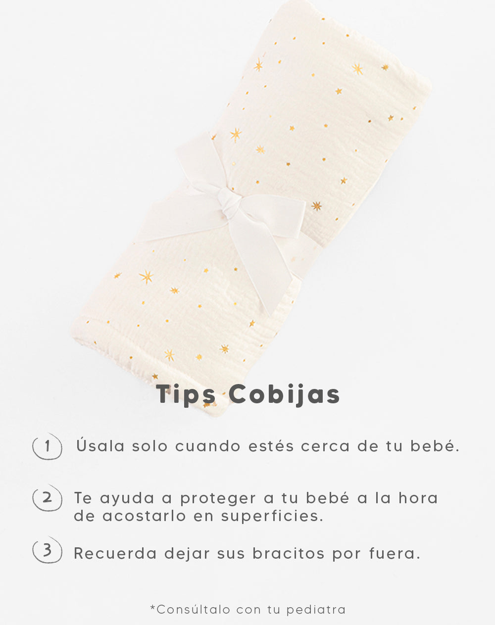 Cobija blanco con estampado dorado