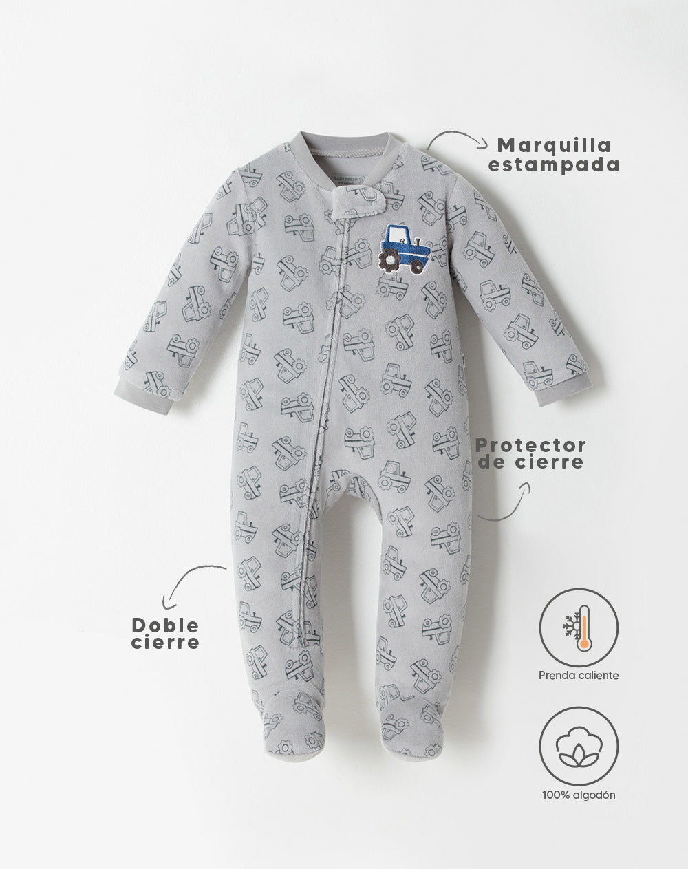 Pijama regular fit manga larga gris estampada