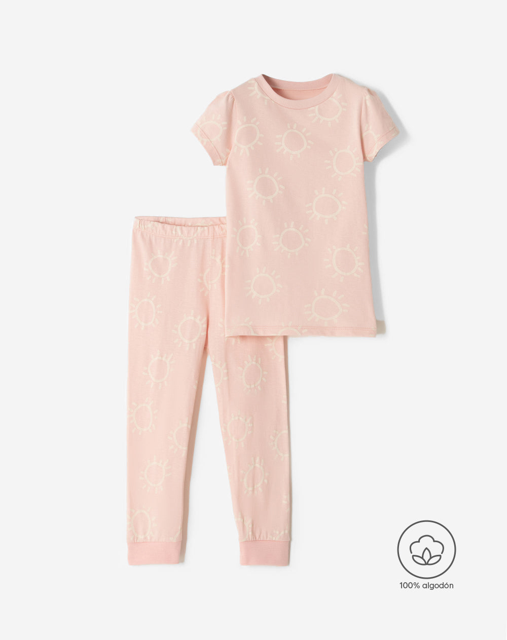 Pijama niña camiseta + pantalón algodón rosada soles