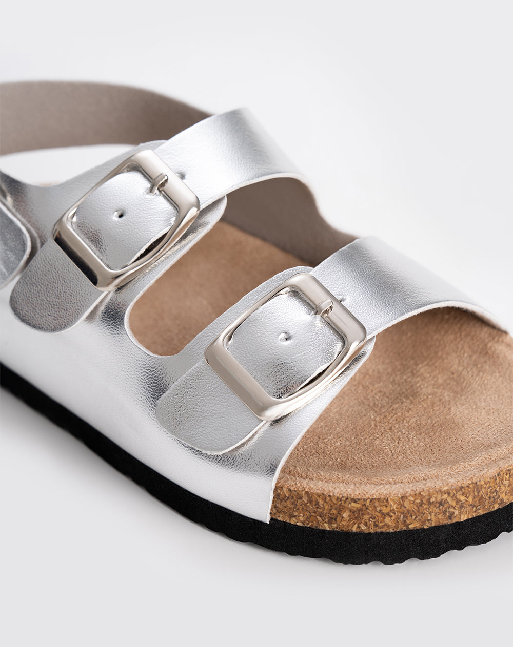 Sandalias tipo birkenstock plateadas niña