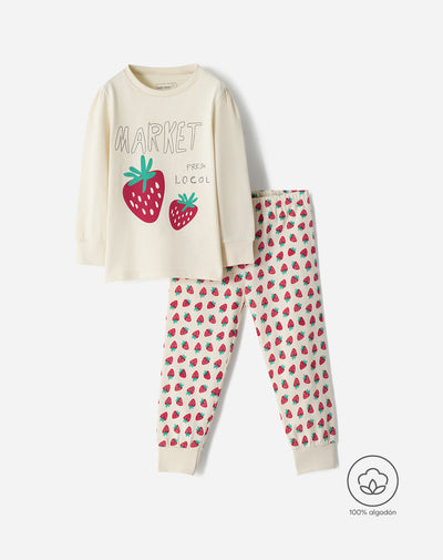 Pijama fitted fit beige estampada