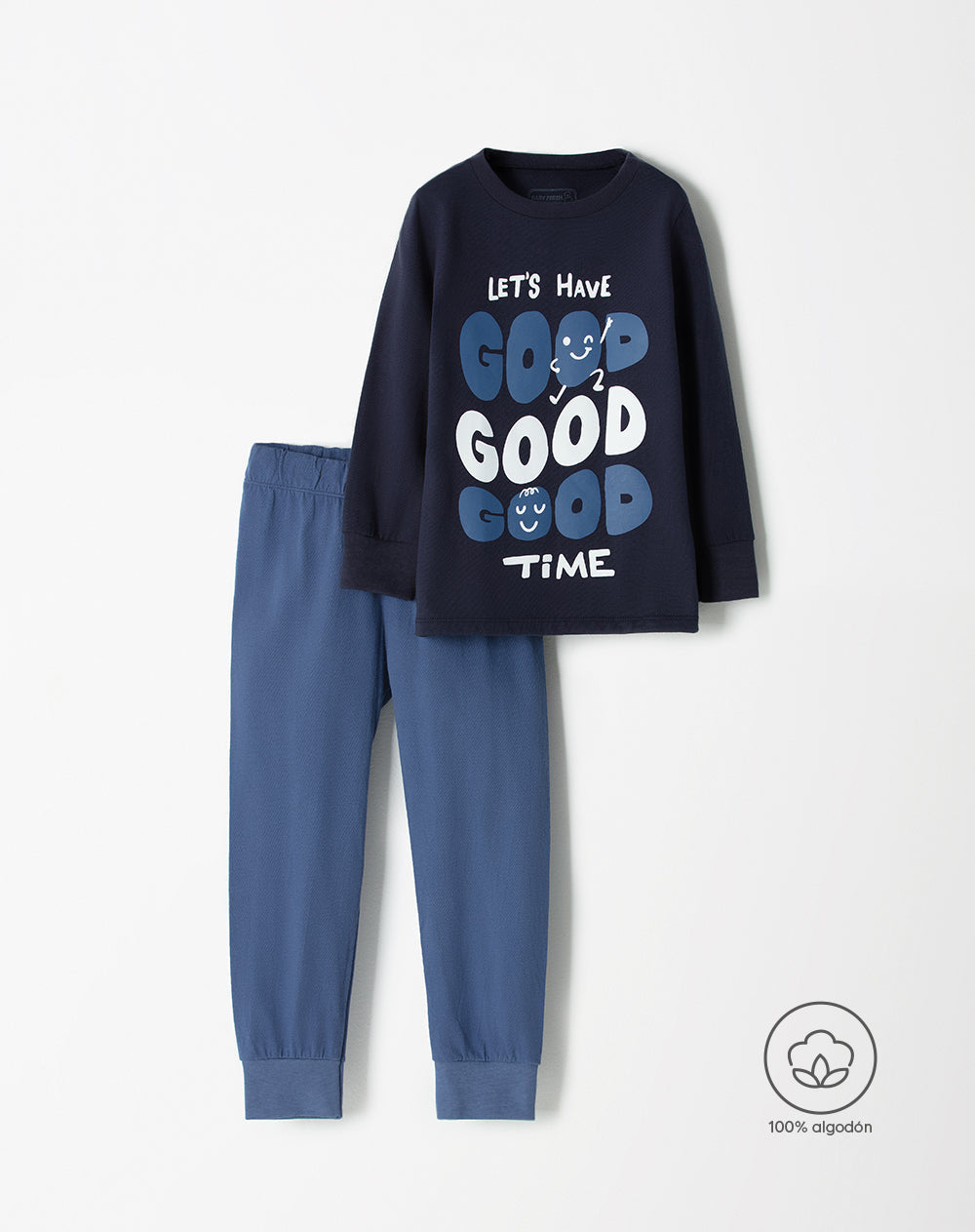 Pijama niño buzo + pantalón algodón azul estampada
