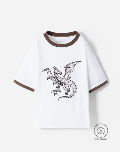 Camiseta oversize manga corta estampada niño