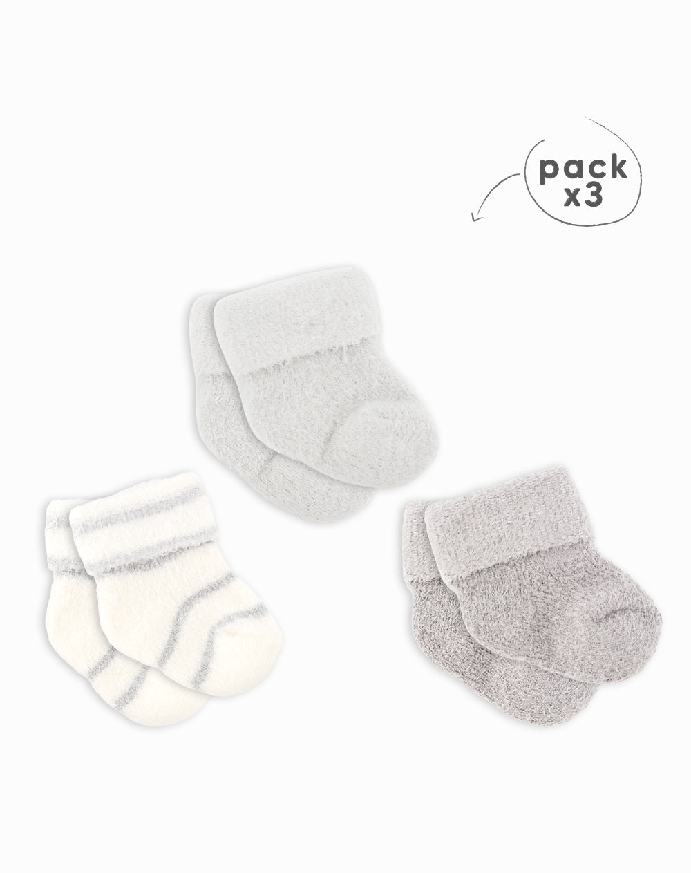 Medias bebé unisex calentadoras largas pack x3 surtido