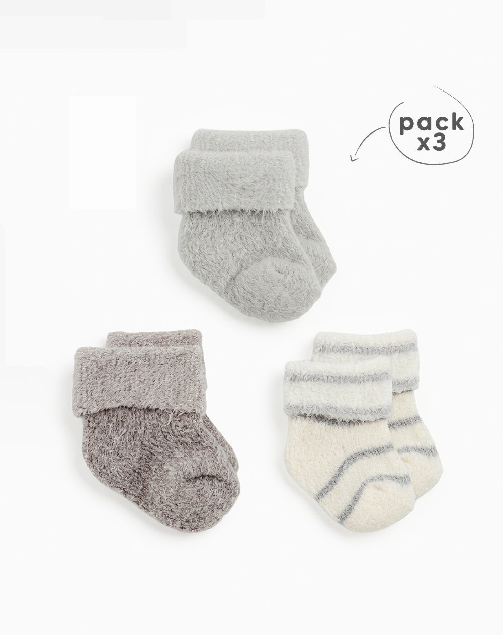 Medias bebé unisex calentadoras largas pack x3 surtido