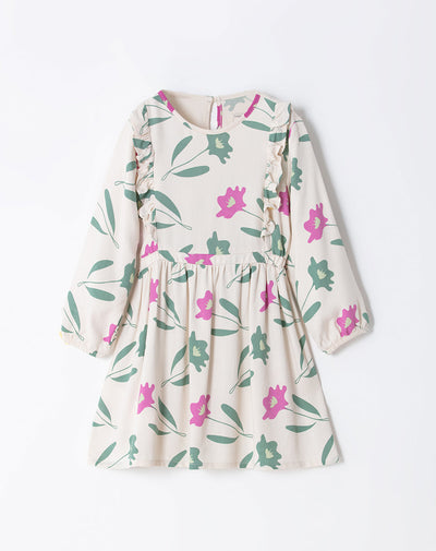 Vestido medio beige estampado