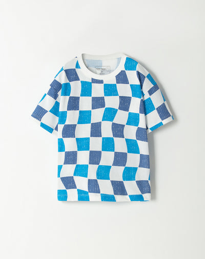 Camiseta oversized fit manga corta azul cuadros