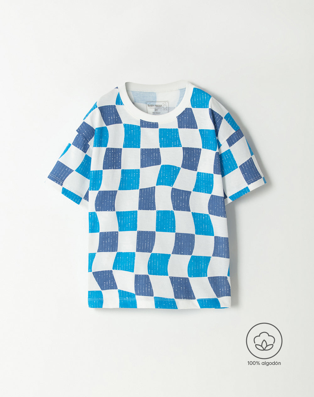 Camiseta oversized fit manga corta azul cuadros