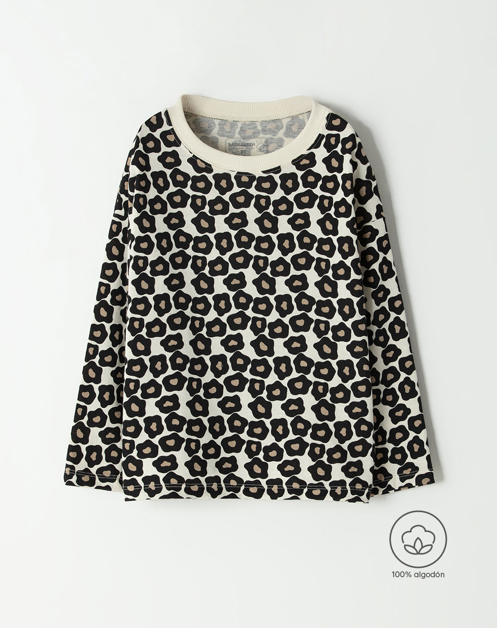 Camiseta loose fit manga corta beige estampada