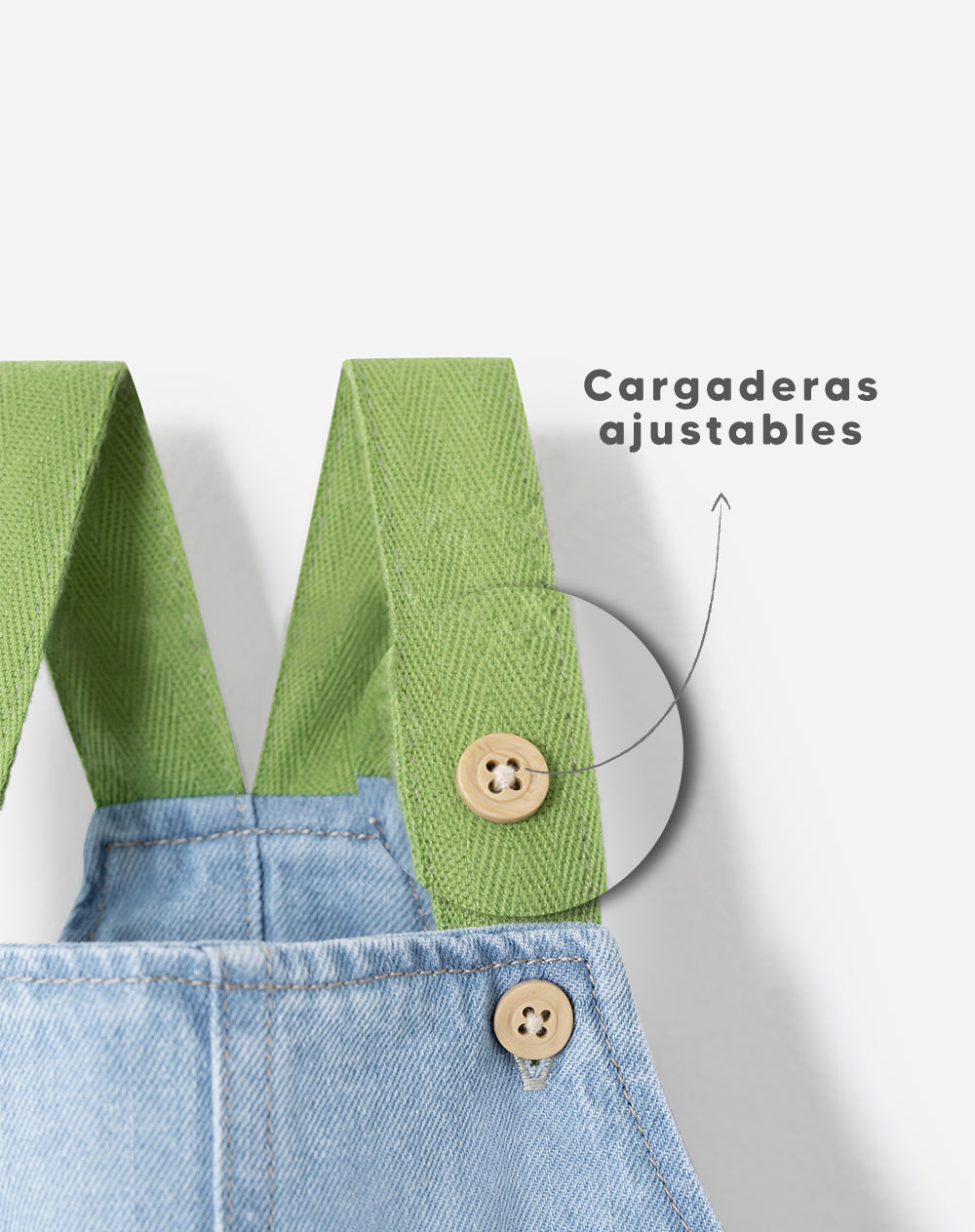 Overol corto apliques bordados índigo bebé niño