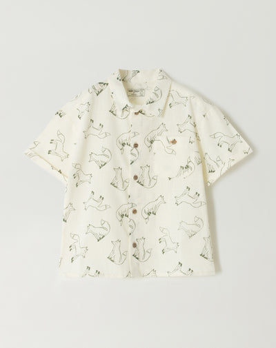 Camisa manga corta beige estampada
