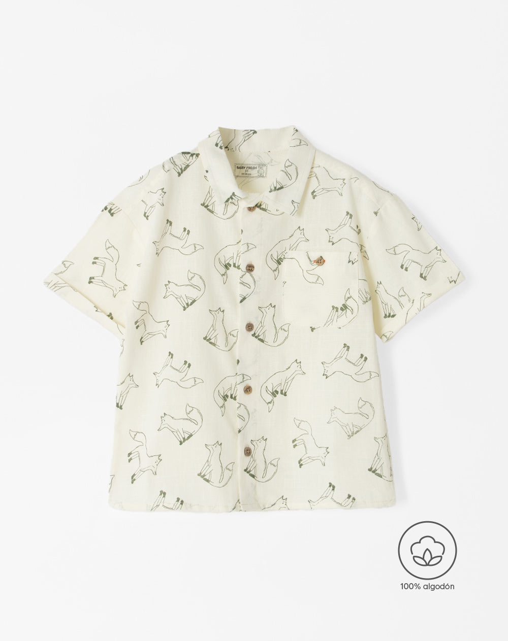 Camisa oversized fit manga corta beige estampada