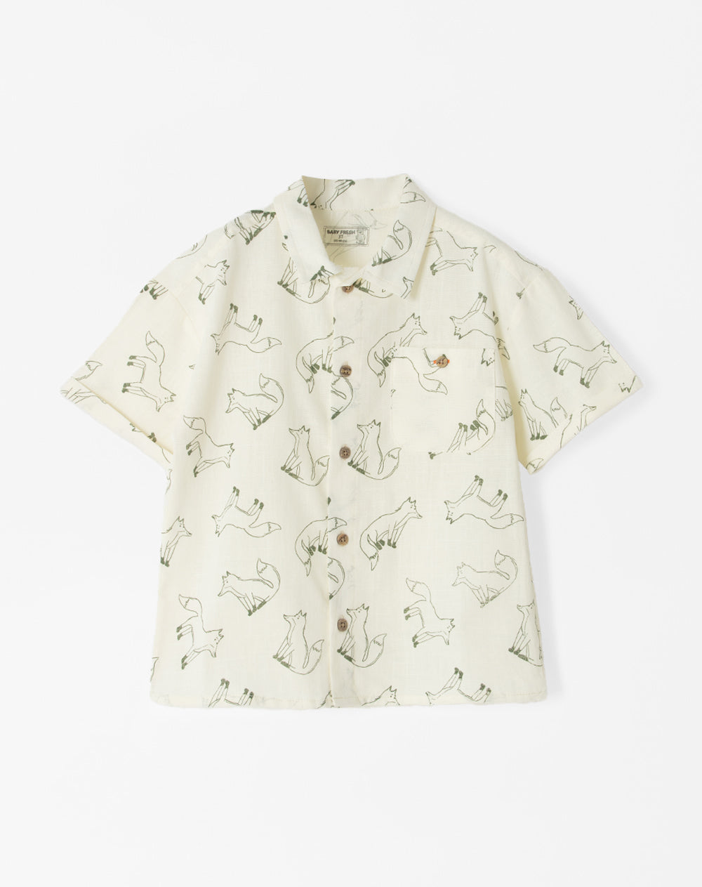 Camisa oversized fit manga corta beige estampada