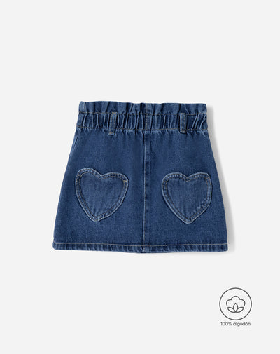 Falda denim tiro medio índigo niña