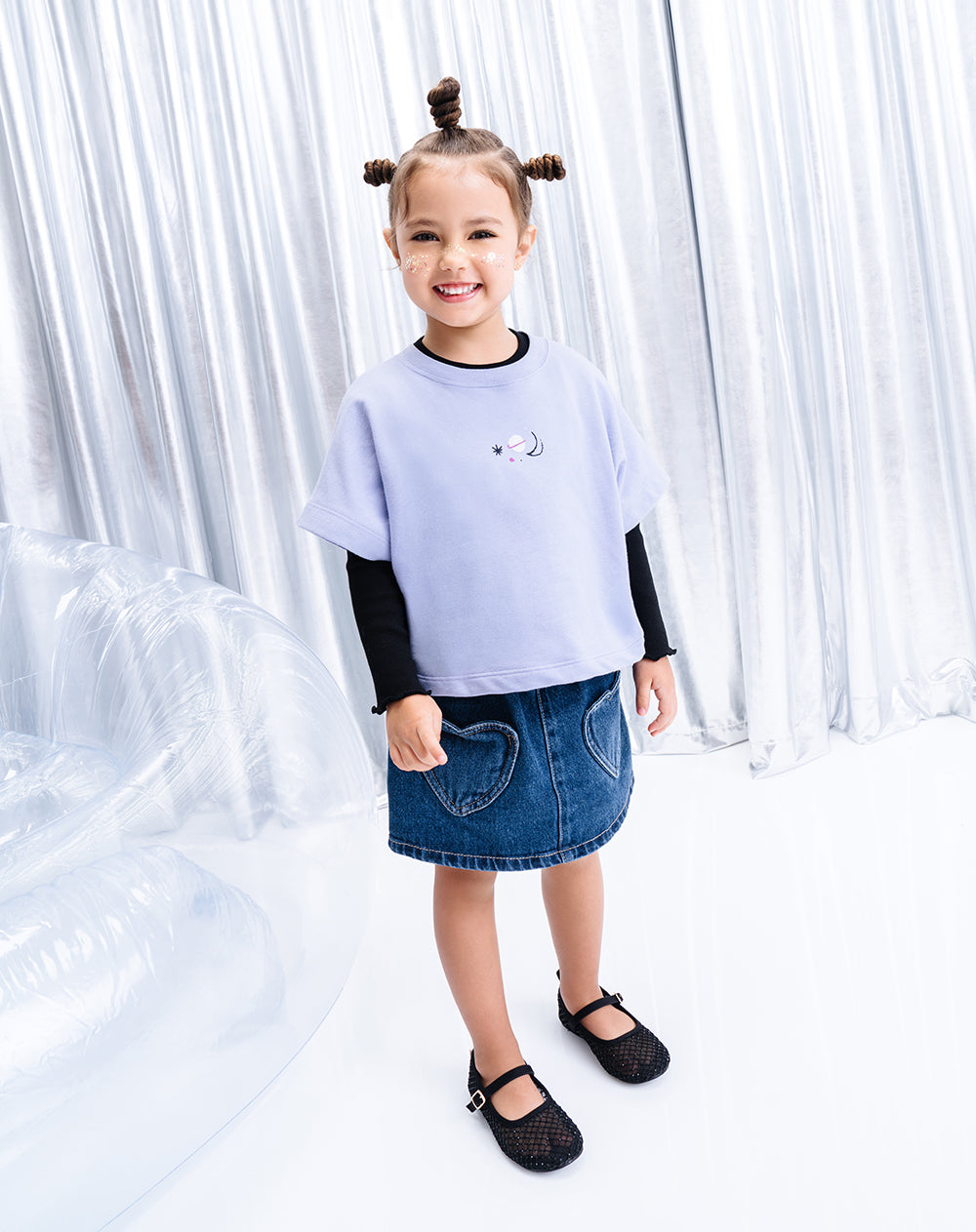 Falda denim tiro medio índigo niña