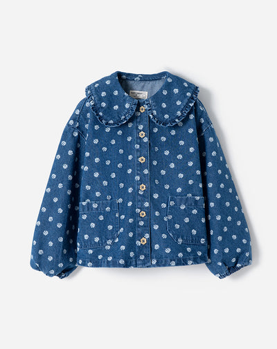 Camisa regular fit manga larga denim estampada
