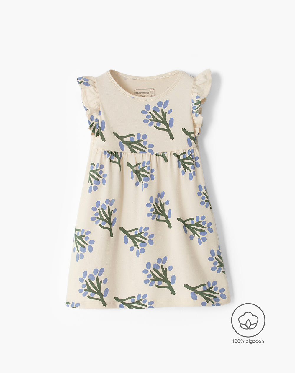 Vestido medio beige estampado