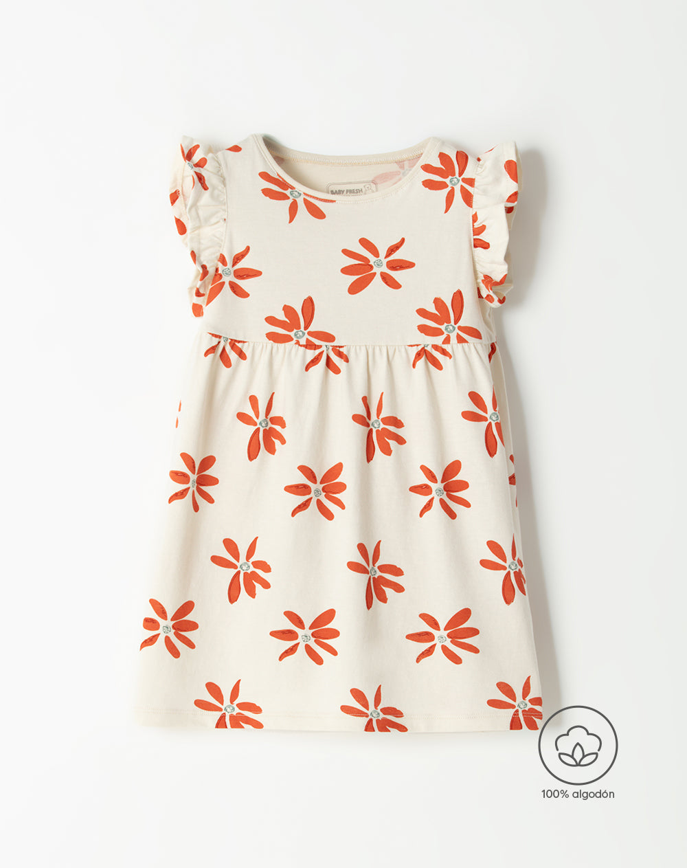 Vestido medio beige estampado