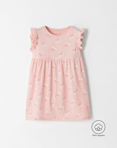 Vestido medio rosado estampado