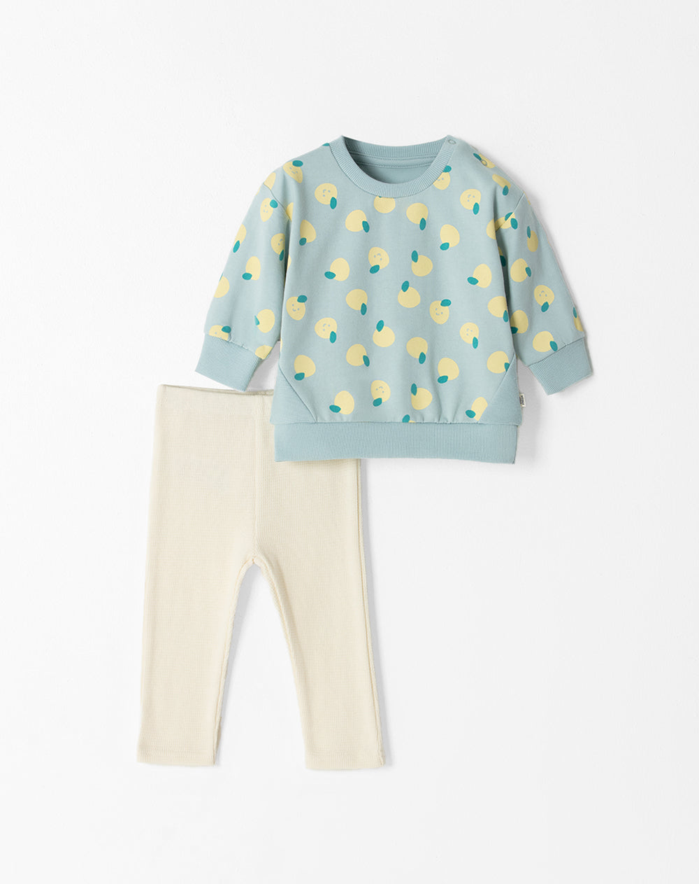 Conjunto pantalon largo manga larga azul estampado