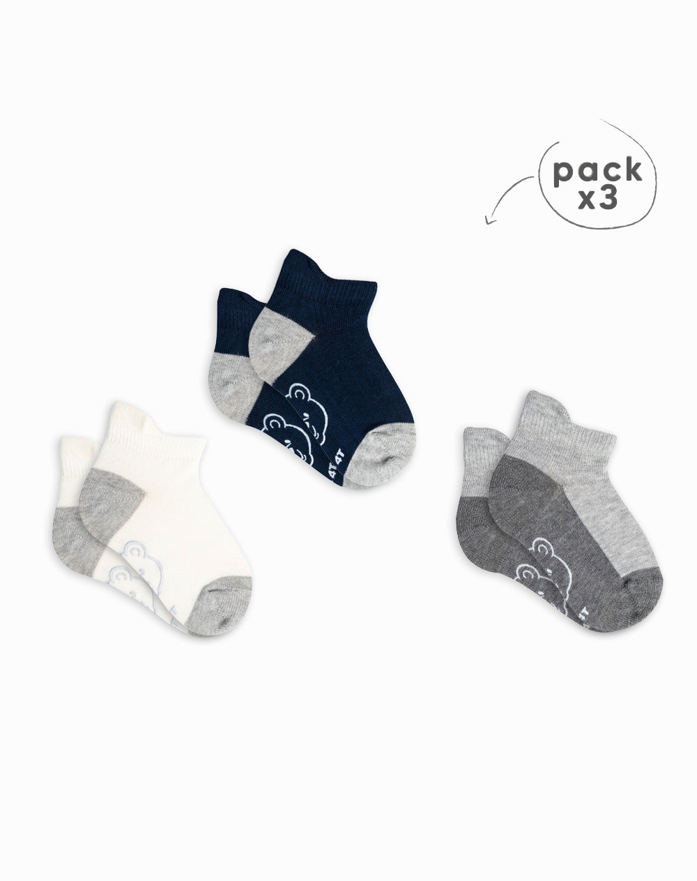 Medias niño algodón tobilleras pack x3 surtido