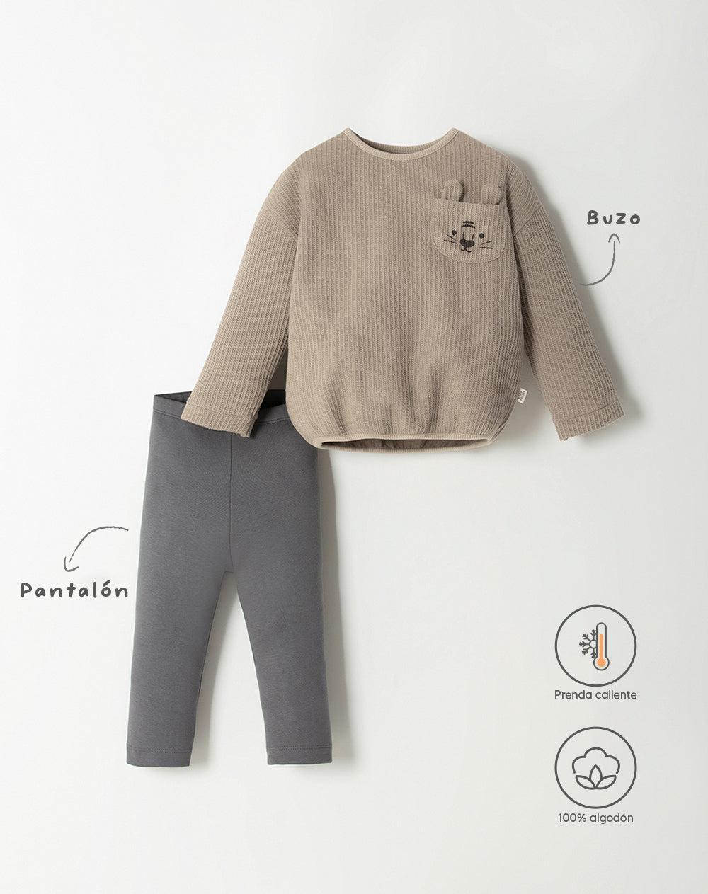 Conjunto pantalon largo manga larga beige