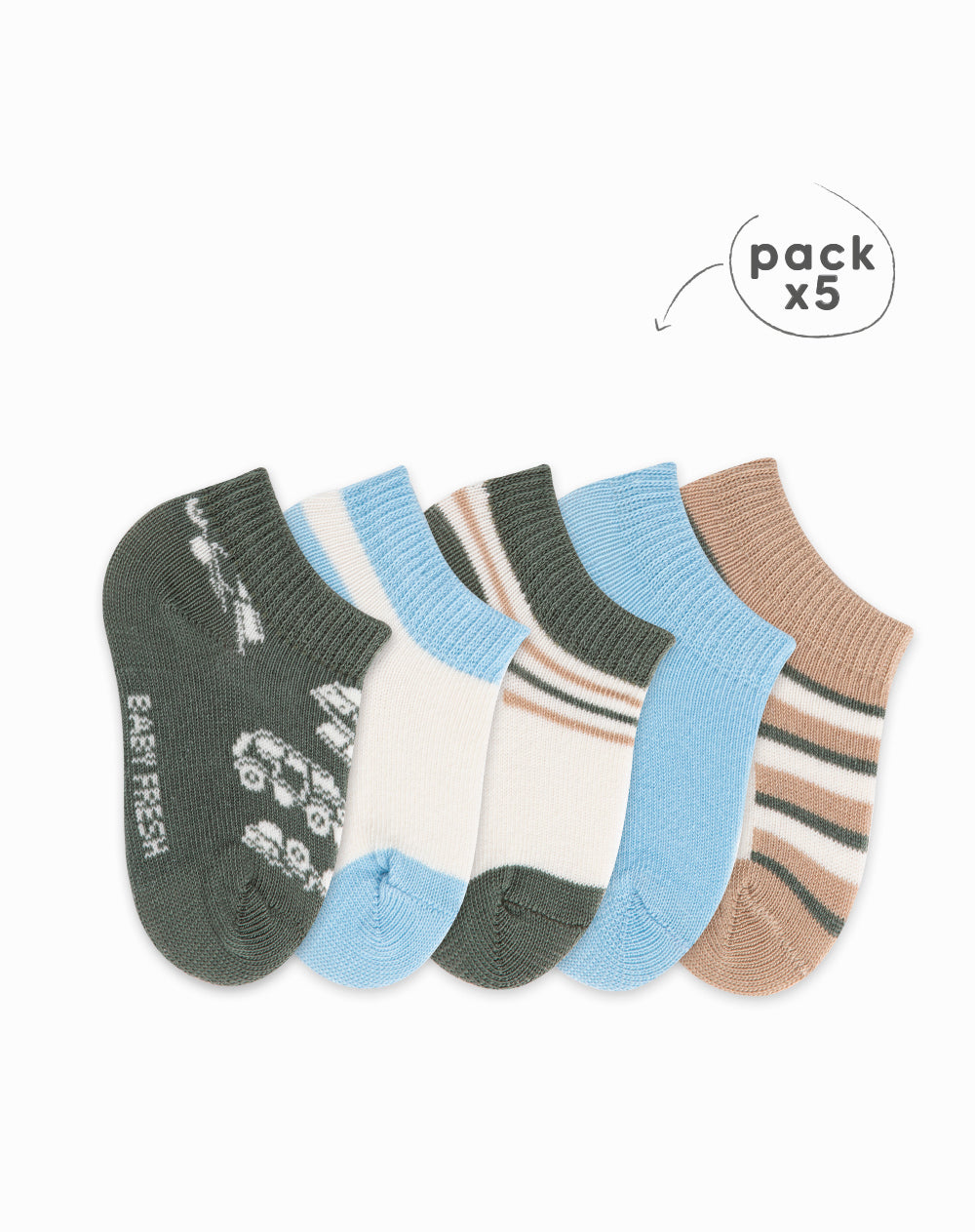 Medias niño algodón tobilleras pack x5 surtido
