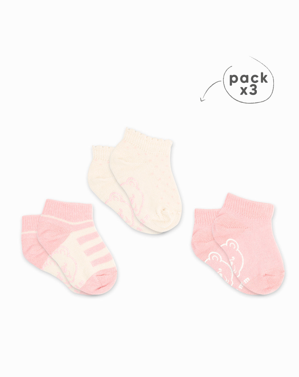 Medias bebé niña tobilleras pack x3 surtido